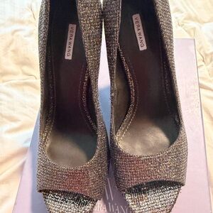 Vera Wang Women's Glitter Open-Toe Pumps in Metallic Silver